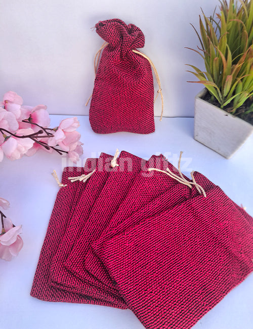 Maroon Burlap Plan Potli Gift Bags (6 x 4 inch)