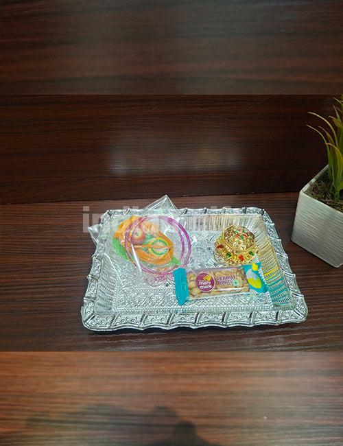 Square Silver Plastic Tray Thambullam Bag Set