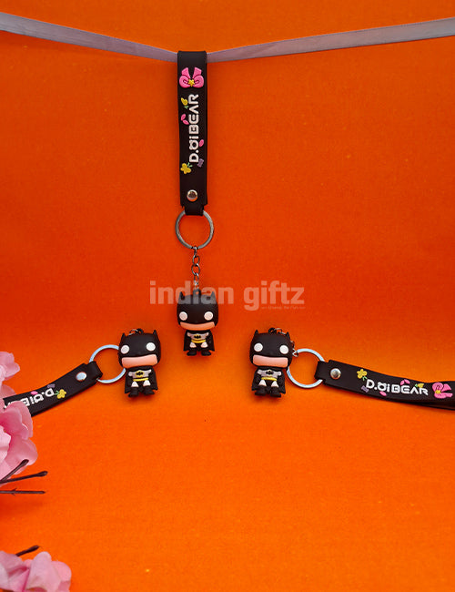 Batman Silicone 3D Key Ring with Strap Charm & Metal Clip for All Ages. Suitable for Birthday Return gift