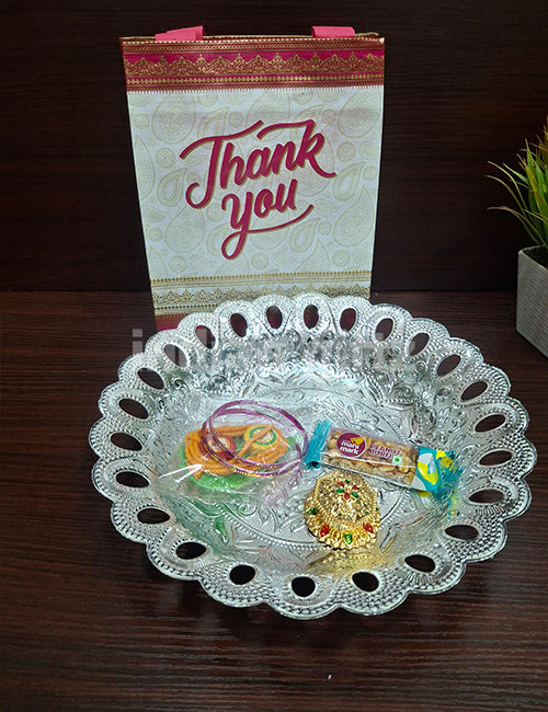 Round Silver Plastic Tray Thambullam Bag Set