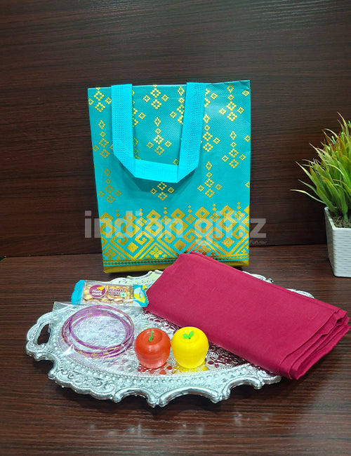 Silver Plastic Handle Tray Blouse Thambullam Bag Set