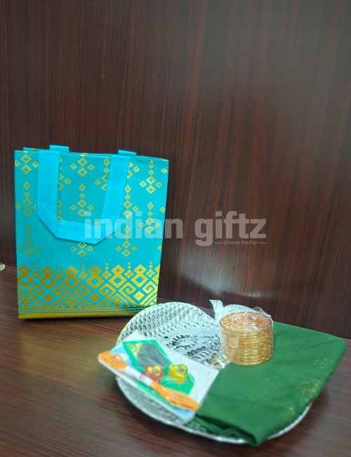 Silver Apple Shape Plastic Tray Thambullam Bag Set