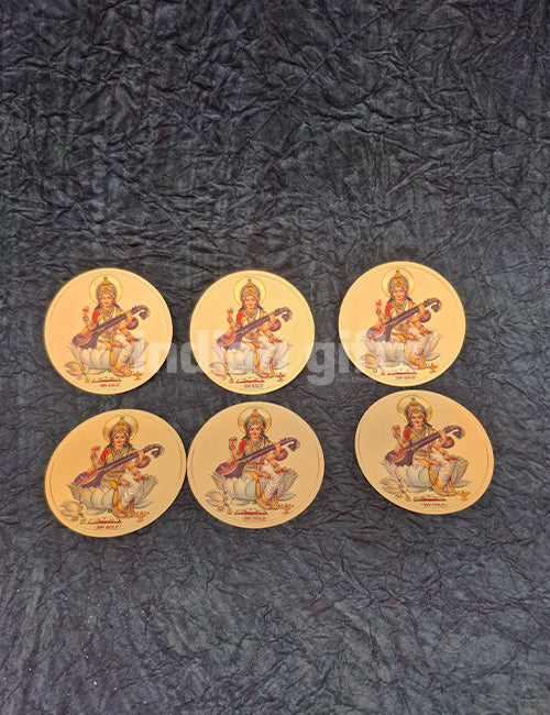 Round Gold Plated Self-Adhesive Saraswathi Lakshmi & Ganesha Sticker