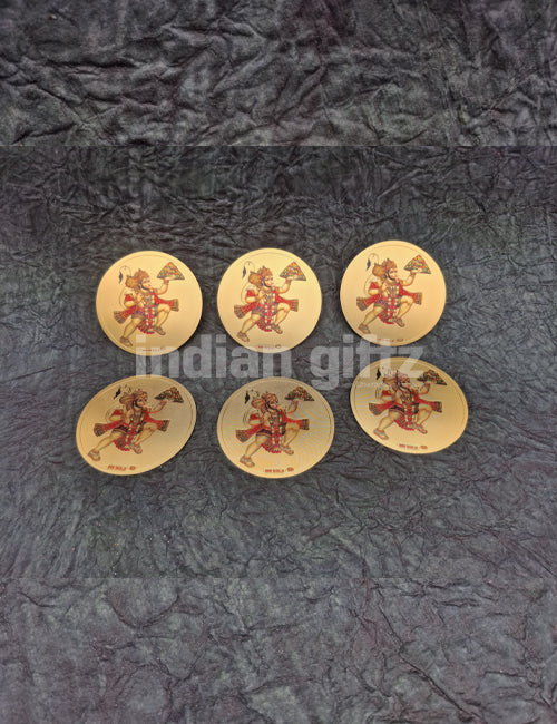 Round Gold Plated Self-Adhesive Hanuman Carrying Sanjeevani Mountain Sticker