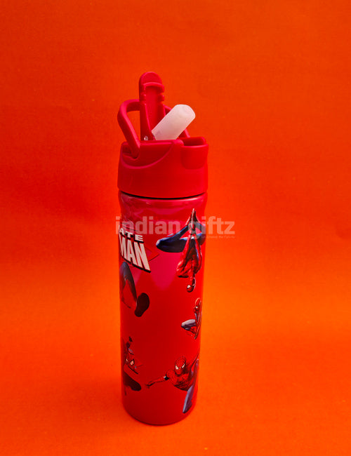 Spider-Man Insulated Stainless Steel Water Bottle – 500ml Double Wall Sipper with Straw – 500ml Hot & Cold Thermos with Straw. Suitable for Kids &, housewarming & Return gift