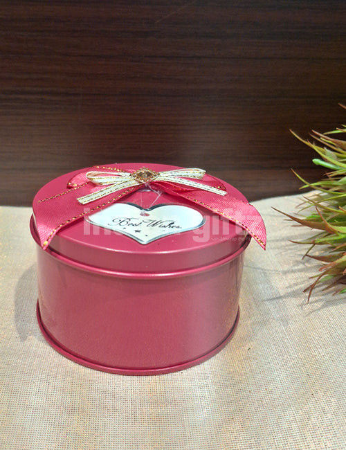 Pink Round Empty Decorative Tin Box