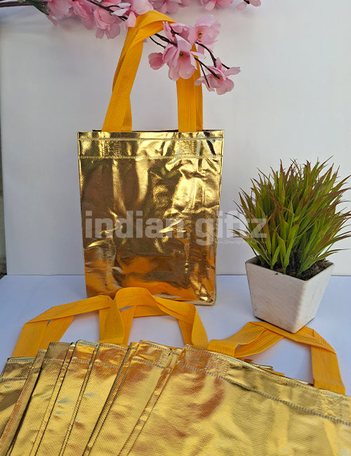 Golden Metallic Non-Woven Gift Bag|Wedding| Birthday | Housewarming| All Events (11 × 7 inch)
