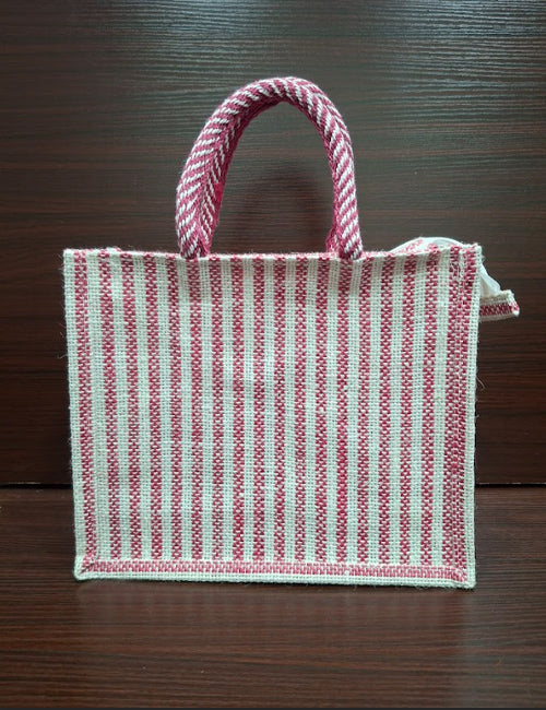 Pink Lined Window Jute Bag