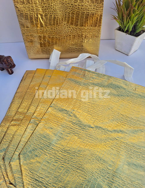 Golden Metallic Non-Woven Gift Bag|Wedding| Birthday | Housewarming| All Events (12 × 9 inch)