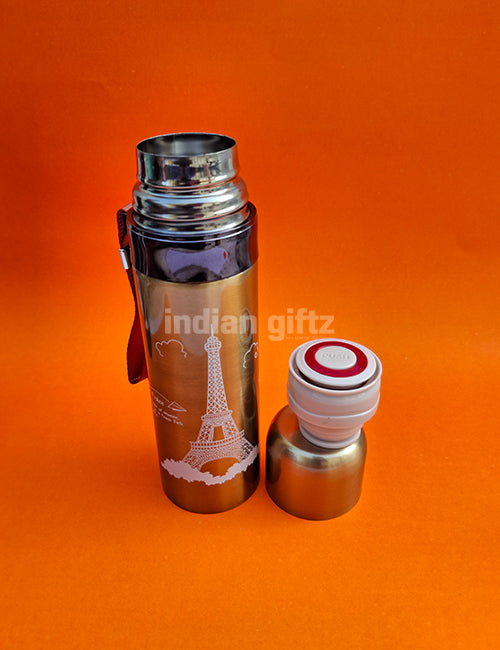 Eiffel Tower Kids Insulated Stainless Steel Flask – 500ml Hot & Cold Thermos with Straw. Suitable for return Gift, housewarming & Return gift