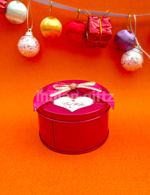 Red Round Empty Decorative Tin Box