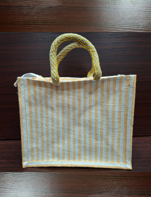 Yellow Lined Window Jute Bag
