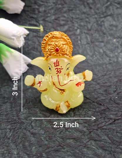Glow-Effect Ganpati Murti  Illuminated Ganesha Idol with Elegant Gold Touch  Perfect for Home Décor, Workspaces & Car Dashboard