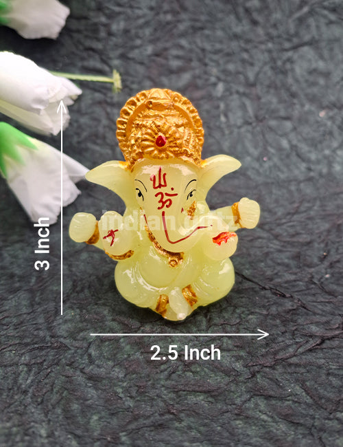 Glow-Effect Ganpati Murti  Illuminated Ganesha Idol with Elegant Gold Touch  Perfect for Home Décor, Workspaces & Car Dashboard