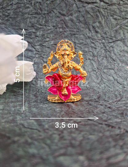 Gold Plated with Stone Lord Ganesha Car Statue