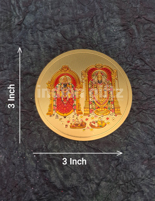 Round Gold Plated Self-Adhesive Padmavathi Thayar & Tirupathi Balaji Sticker