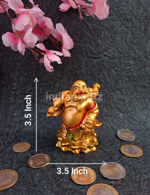 Golden Laughing Buddha Happy Man Decorative Showpiece-Polyresin