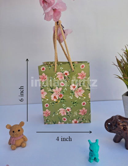 Green Printed Paper Gift Bags for Return Gifts | Weddings | Birthday  (6 × 4 inch)