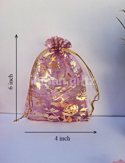 Flower Printed Potli Bags for Return Gift ,Wedding Party Favor Gift Bags Drawstring Pouches Pack Of 50 Bags (6 x 4 inch)