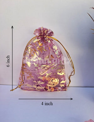 Flower Printed Potli Bags for Return Gift ,Wedding Party Favor Gift Bags Drawstring Pouches Pack Of 50 Bags (6 x 4 inch)