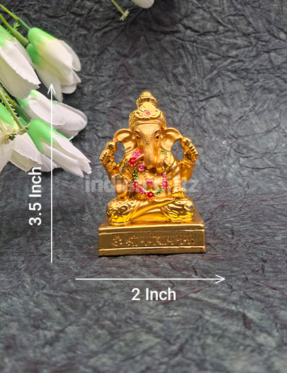 Polyresin Golden Colour Plated Ganesha Car Dashboard Statue, showcase & Return Gift