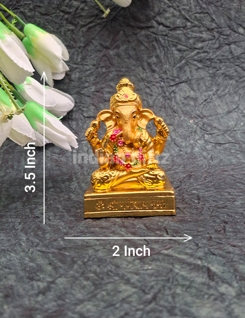 Polyresin Golden Colour Plated Ganesha Car Dashboard Statue, showcase & Return Gift
