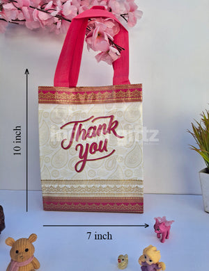 Pink with White Thank You Non Woven Bag For|Wedding| Birthday | Housewarming| All Events  (10 × 7 inch)