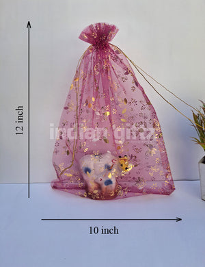 Flower Printed Potli Bags for Return Gift ,Wedding Party Favor Gift Bags Drawstring Pouches Pack Of 25 Bags (12 x 10 inch)
