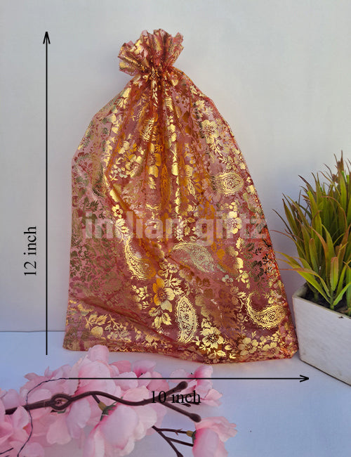 Flower Printed Potli Bags for Return Gift ,Wedding Party Favor Gift Bags Drawstring Pouches Pack Of 25 Bags (12 x 10 inch)
