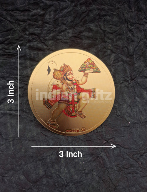 Round Gold Plated Self-Adhesive Hanuman Carrying Sanjeevani Mountain Sticker