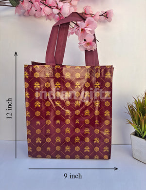 Maroon with Golden Patern Non Woven Bag For|Wedding| Birthday | Housewarming| All Events  (12 × 9 inch)