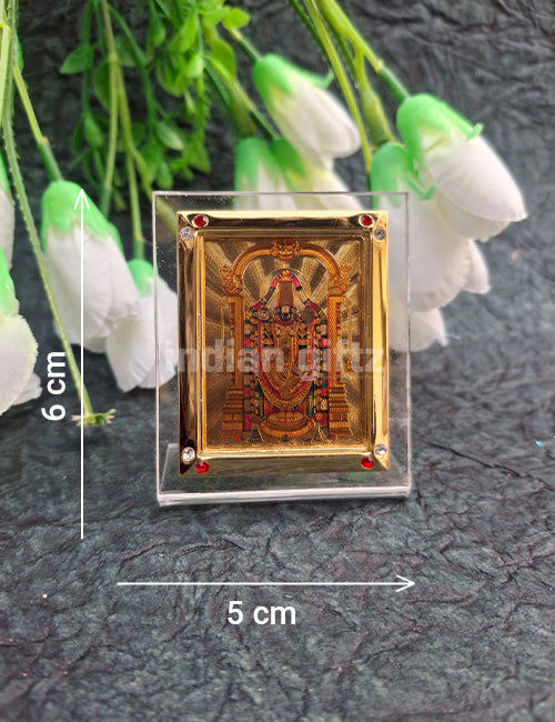 Gold Plated Acrylic Tirupathi Balaji Car Stand Also for Home Decor & Return Gift