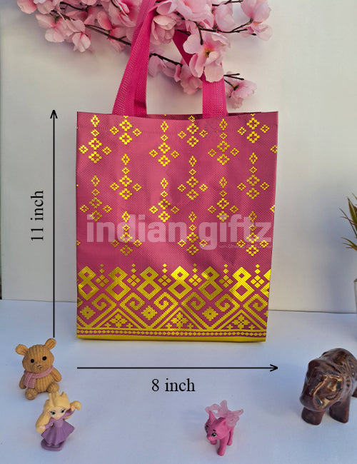 Megenta with Golden Patern Non Woven Bag For|Wedding| Birthday | Housewarming| All Events (11 × 8 inch)