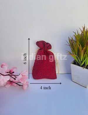 Maroon Burlap Plan Potli Gift Bags (6 x 4 inch)