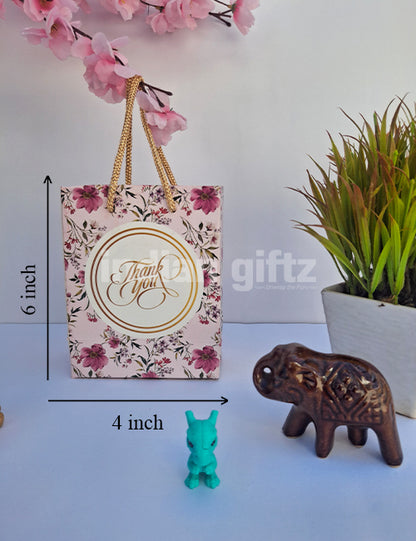 Pink Printed Thankyou Paper Gift Bags for Return Gifts | Weddings | Birthday (6 × 4 inch)
