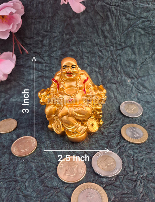 Laughing Buddha Sitting On Chair Statue Gold Polyresin