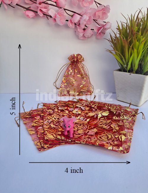 Flower Printed Potli Bags for Return Gift ,Wedding Party Favor Gift Bags Drawstring Pouches Pack Of 25 Bags (5 x 4 inch)