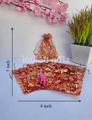 Flower Printed Potli Bags for Return Gift ,Wedding Party Favor Gift Bags Drawstring Pouches Pack Of 25 Bags (5 x 4 inch)