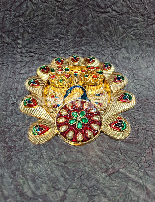 Peacock Dance Kumkum Platter (6x6 Inch)