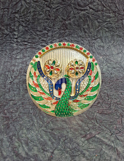 Peacock Kumkum Platter (6x6 Inch)