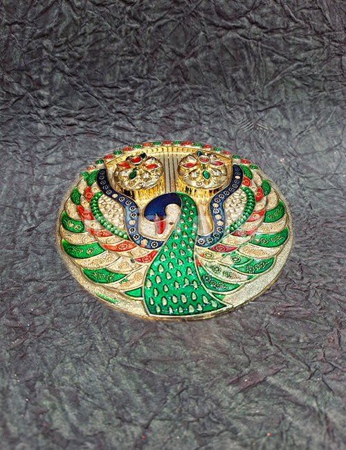 Peacock Kumkum Platter (6x6 Inch)