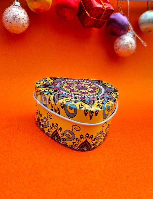 Traditional Printed Heart Shape Empty Decorative Tin Box