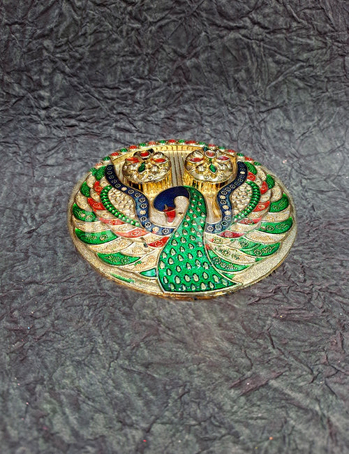 Peacock Kumkum Platter (6x6 Inch)