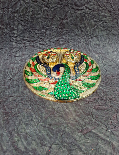 Peacock Kumkum Platter (6x6 Inch)