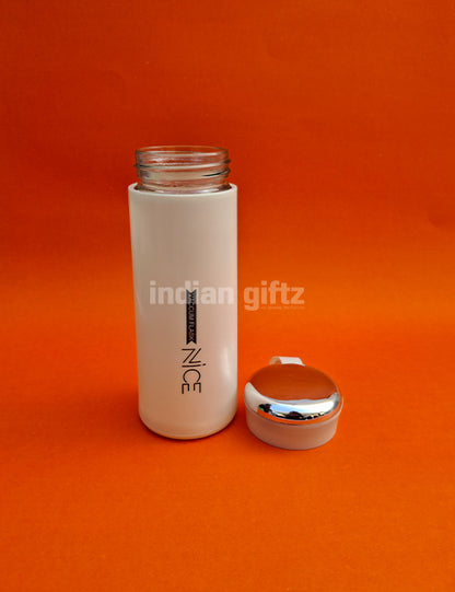 Nice Vacuum Insulated Glass Water Bottle 400ml with handle.  Perfectly suited for return gifts at birthdays, housewarming ceremonies, festive celebrations, and various special occasions