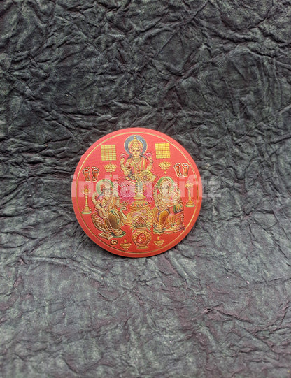 Round Gold Plated Self-Adhesive Saraswathi Lakshmi & Ganesha Sticker