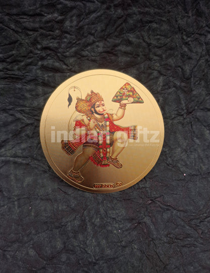 Round Gold Plated Self-Adhesive Hanuman Carrying Sanjeevani Mountain Sticker