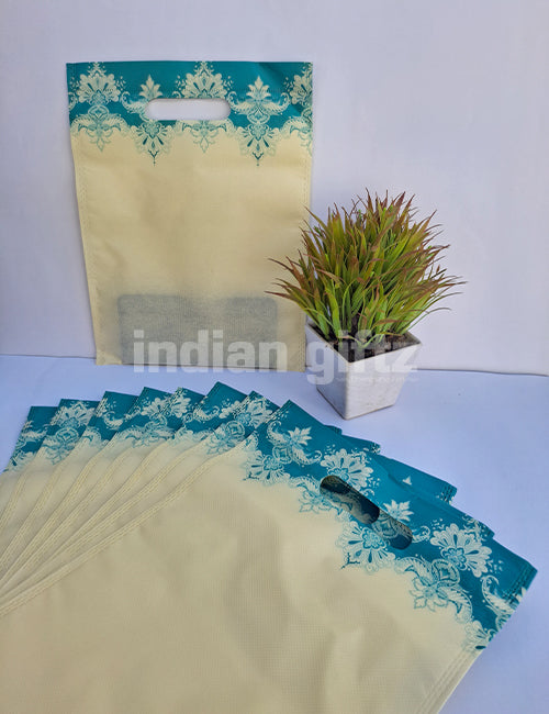 Yellow with Green Print Non Woven Bag For|Wedding| Birthday | Housewarming| All Events (12 × 9 inch)