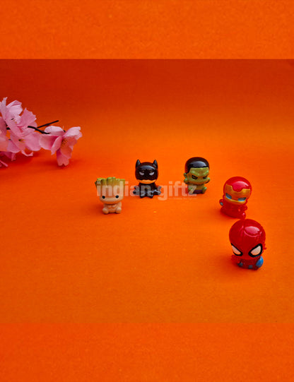 Super Hero Action mini Figures Set of 4 Characters Batman, Spiderman, hulk, and Groot Gifting, Home Decor, Table, Car Dashboard Office Table