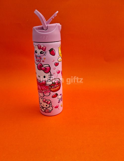 Hello Kitty Pink Insulated Stainless Steel Water Bottle – 500ml Double Wall Sipper with Straw – 500ml Hot & Cold Thermos with Straw.  Suitable for Kids &, housewarming & Return gift